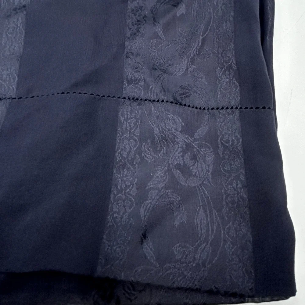Liz Claiborne Scarf Black Women Silk Floral Damask Hemstitch EUC 54 x 17 in